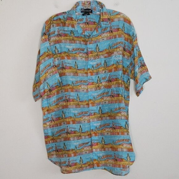 Vintage Other - Vintage Silk Club Arizona Cowboy Print Button Down Casual Silk Shirt